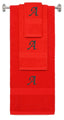 Red monogrammed towel set with Black thread, Chancery font, initial A - 540 GSM cotton 3-piece