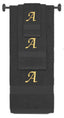 Charcoal monogrammed towel set with Gold thread, Chancery font, initial A - 540 GSM cotton 3-piece