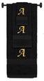 Black monogrammed towel set with Gold thread, Chancery font, initial A - 540 GSM cotton 3-piece