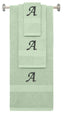 Mint Green monogrammed towel set with Black thread, Chancery font, initial A - 540 GSM cotton 3-piece