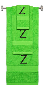 Lime monogrammed towel set with Black thread, Times New Roman font, initial Z - 540 GSM cotton 3-piece