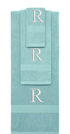 Nautical Teal monogrammed towel set with Silver thread, Times New Roman font, initial R - 540 GSM cotton 3-piece