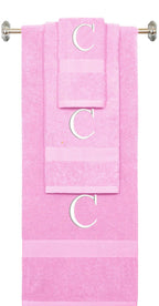 Purple monogrammed towel set with Black thread, Times New Roman font, initial C - 540 GSM cotton 3-piece