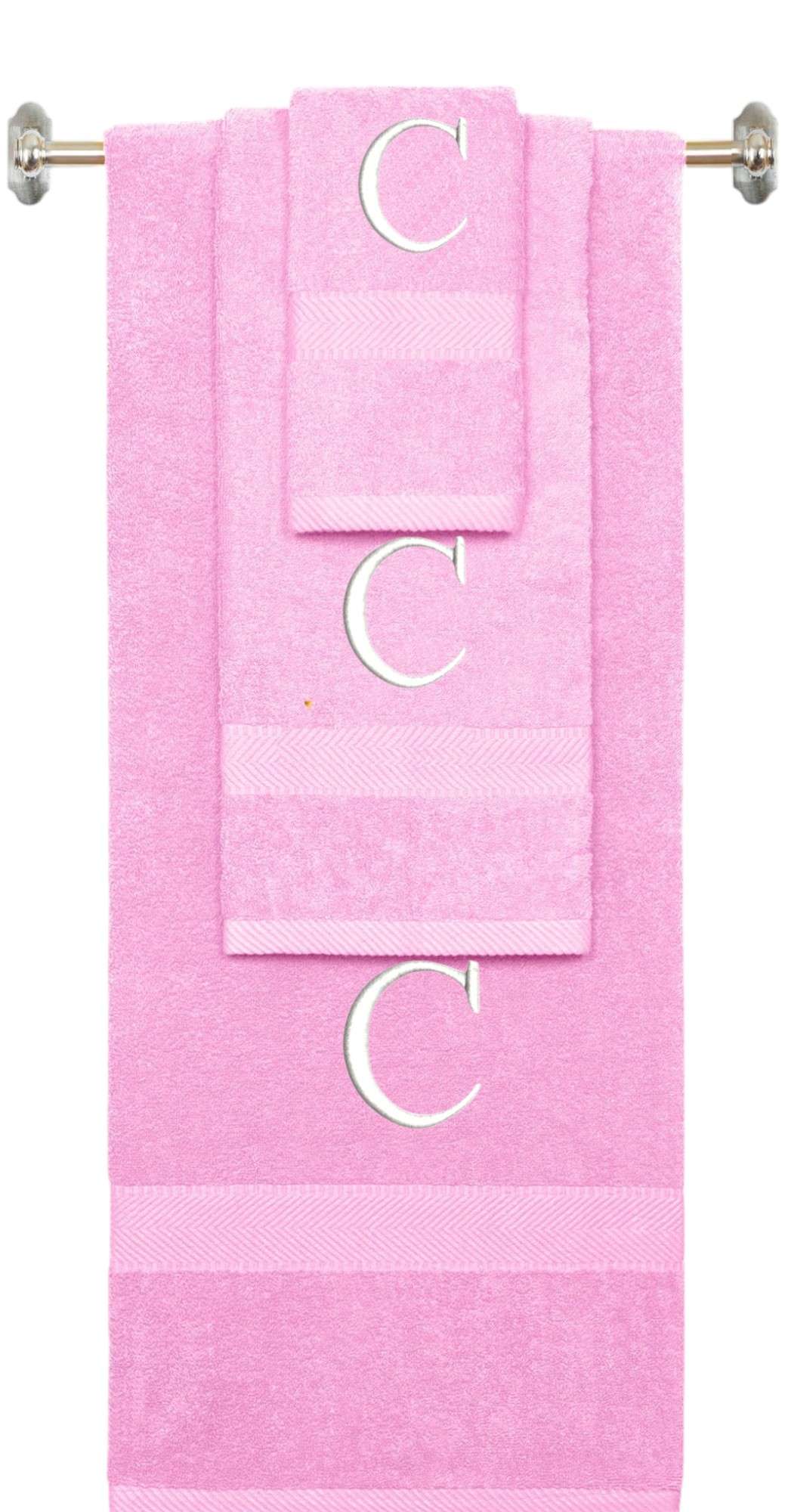 Purple monogrammed towel set with Black thread, Times New Roman font, initial C - 540 GSM cotton 3-piece
