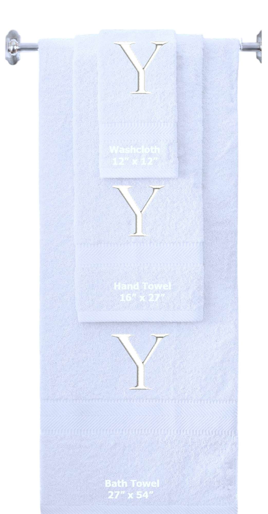 White monogrammed towel set with White thread, Times New Roman font, initial Y - 540 GSM cotton 3-piece
