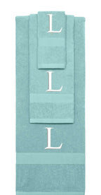 Nautical Teal monogrammed towel set with White thread, Times New Roman font, initial L - 540 GSM cotton 3-piece