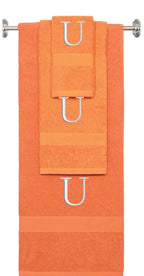 Orange monogrammed towel set with Silver thread, Times New Roman font, initial U - 540 GSM cotton 3-piece