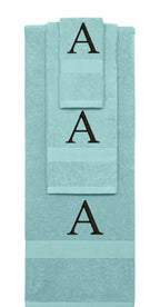 Nautical Teal monogrammed towel set with Black thread, Times New Roman font, initial B - 540 GSM cotton 3-piece