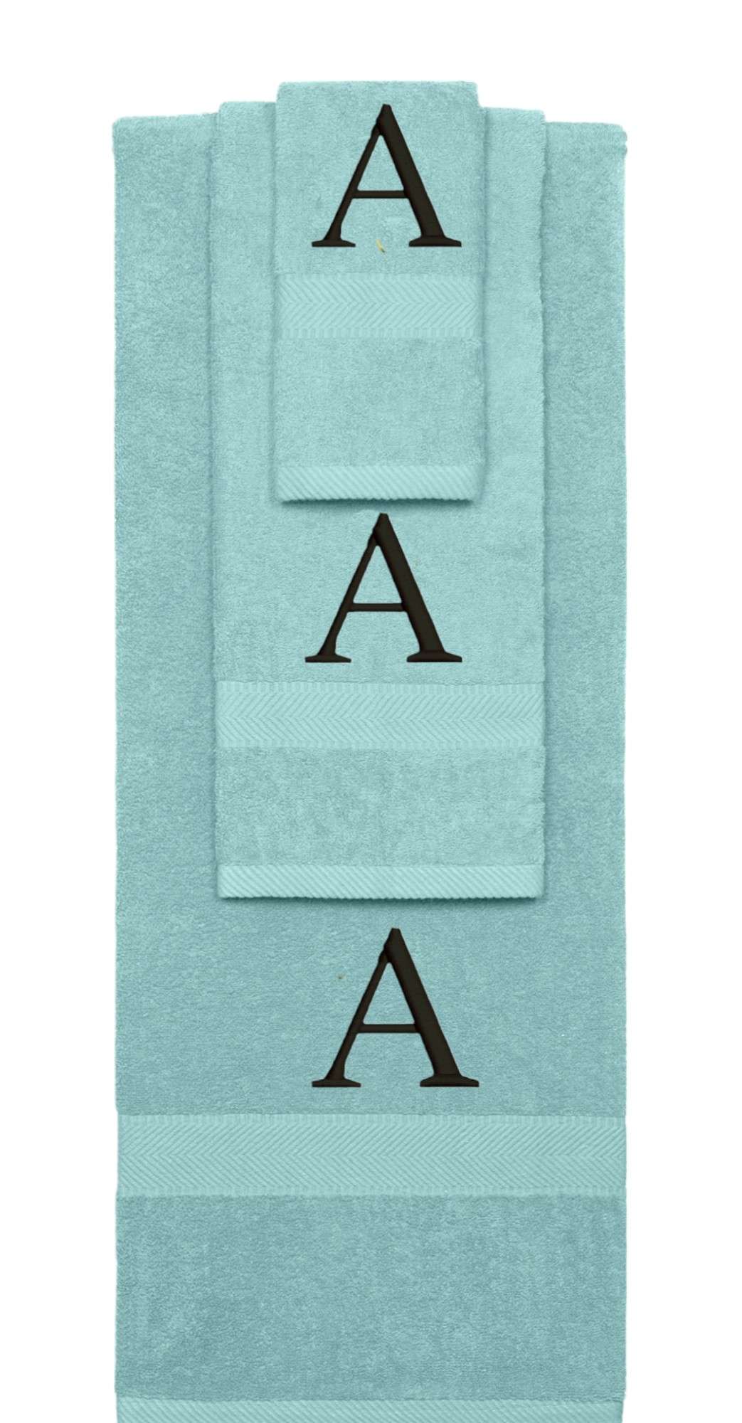 Nautical Teal monogrammed towel set with Black thread, Times New Roman font, initial B - 540 GSM cotton 3-piece