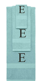 Nautical Teal monogrammed towel set with Black thread, Times New Roman font, initial E - 540 GSM cotton 3-piece