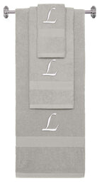 Silver monogrammed towel set with White thread, Chancery font, initial L - 540 GSM cotton 3-piece
