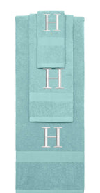 Nautical Teal monogrammed towel set with Silver thread, Times New Roman font, initial H - 540 GSM cotton 3-piece