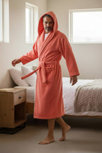 Microfiber Coral Fleece Hooded Adult Bathrobes - view 12