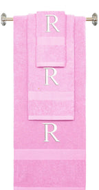 Purple monogrammed towel set with Black thread, Times New Roman font, initial R - 540 GSM cotton 3-piece