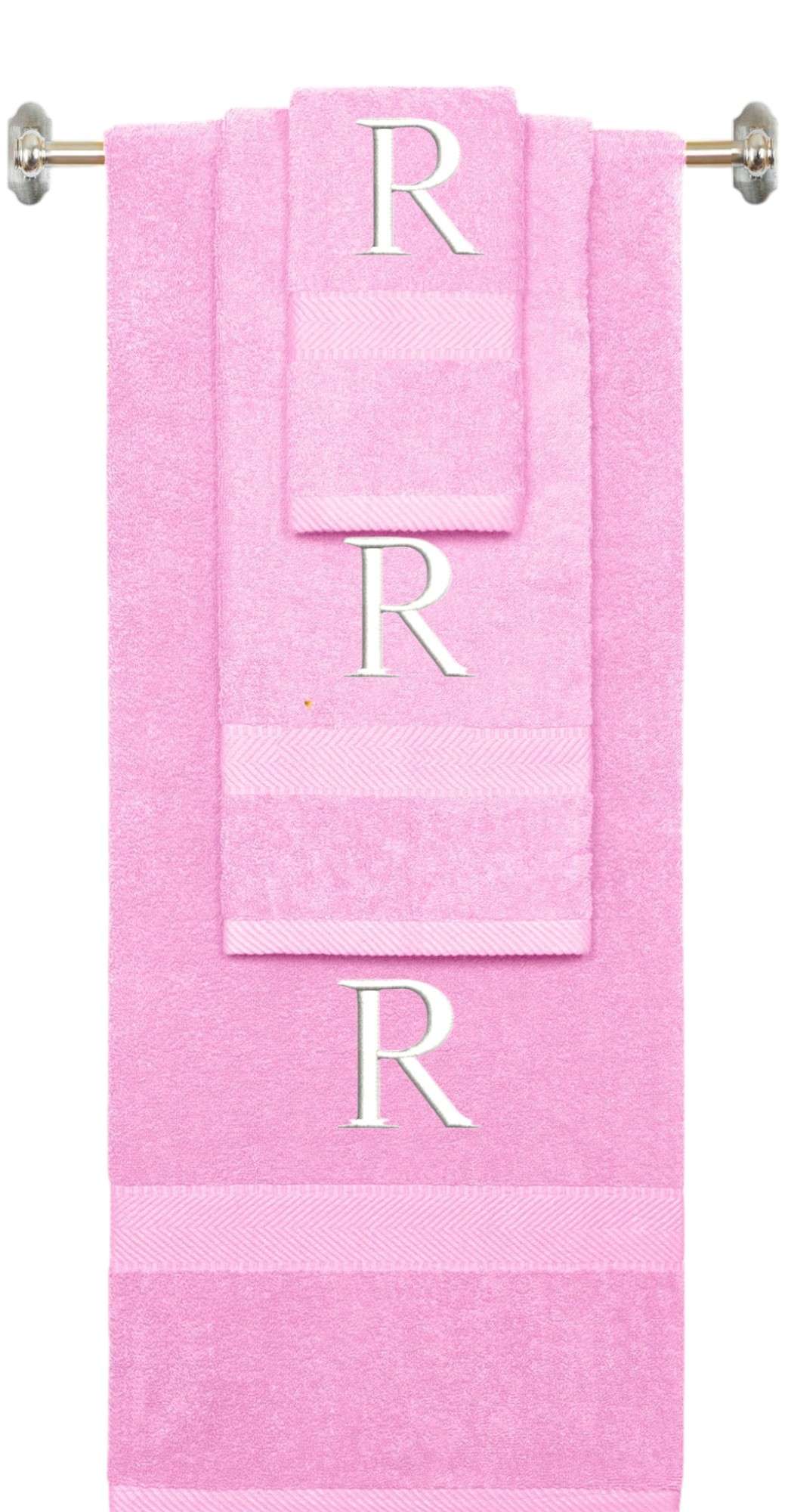 Purple monogrammed towel set with Black thread, Times New Roman font, initial R - 540 GSM cotton 3-piece