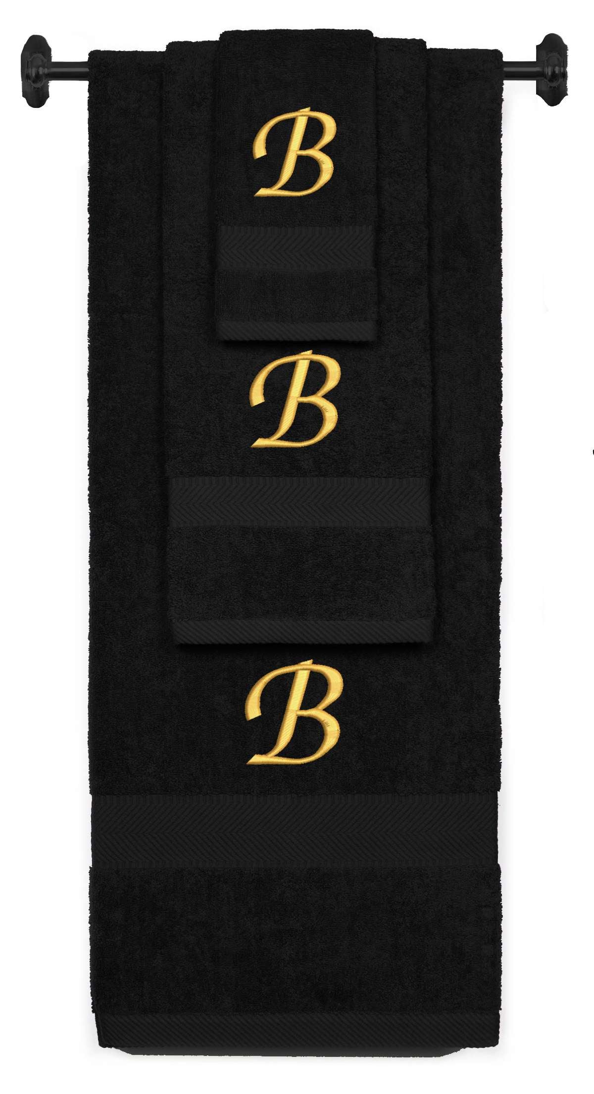 Monogrammed 3-Piece Towel Set - Black Bath, Hand & Washcloth - Embroidered Secondary image