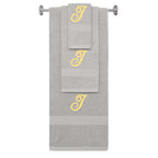 Silver monogrammed towel set with Gold thread, Diana Script font, initial I - 540 GSM cotton 3-piece