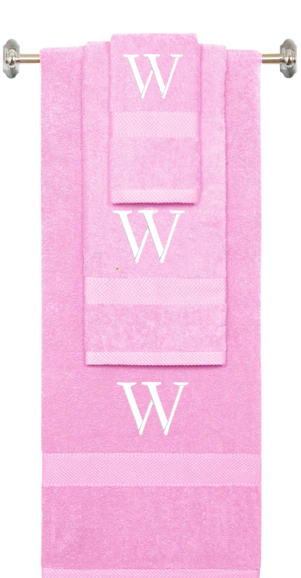 Purple monogrammed towel set with Black thread, Times New Roman font, initial W - 540 GSM cotton 3-piece