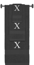 Charcoal monogrammed towel set with Silver thread, Times New Roman font, initial X - 540 GSM cotton 3-piece