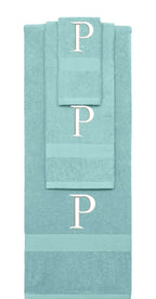 Nautical Teal monogrammed towel set with White thread, Times New Roman font, initial P - 540 GSM cotton 3-piece