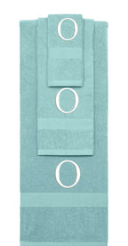 Nautical Teal monogrammed towel set with White thread, Times New Roman font, initial O - 540 GSM cotton 3-piece
