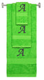 Lime monogrammed towel set with Black thread, Chancery font, initial A - 540 GSM cotton 3-piece