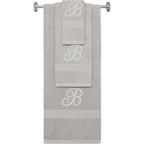 Silver monogrammed towel set with Silver thread, Diana Script font, initial B - 540 GSM cotton 3-piece