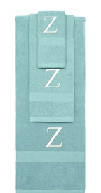 Nautical Teal monogrammed towel set with White thread, Times New Roman font, initial Z - 540 GSM cotton 3-piece