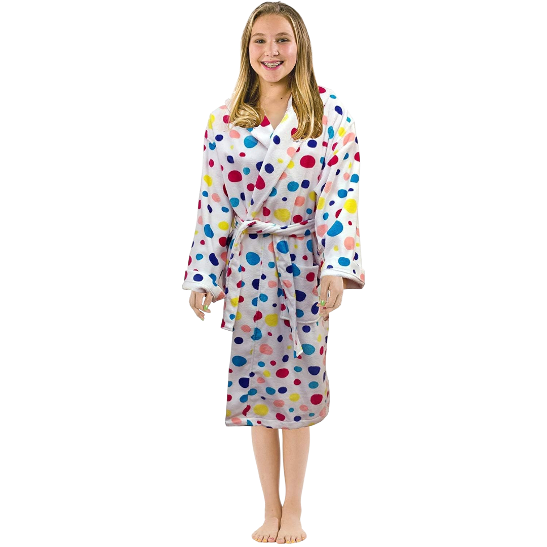 360 GSM Polka Dot Hooded Girls Bathrobe Main image