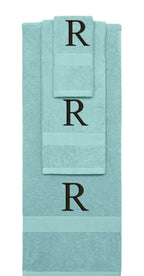 Nautical Teal monogrammed towel set with Black thread, Times New Roman font, initial R - 540 GSM cotton 3-piece