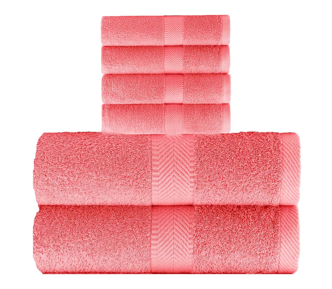 660 GSM cotton bath and hand towel set - Coral