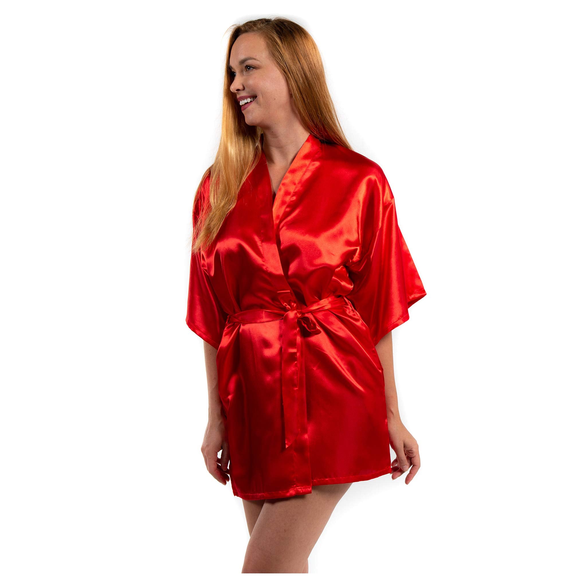 Satin Kimono Robe for Women - Short Silky Bathrobe