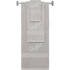 Silver monogrammed towel set with Silver thread, Diana Script font, initial N - 540 GSM cotton 3-piece