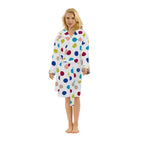 360 GSM Polka Dot Hooded Velour Robe for Women - Knee Length