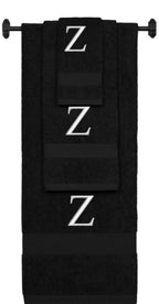 Black monogrammed towel set with Silver thread, Times New Roman font, initial Z - 540 GSM cotton 3-piece