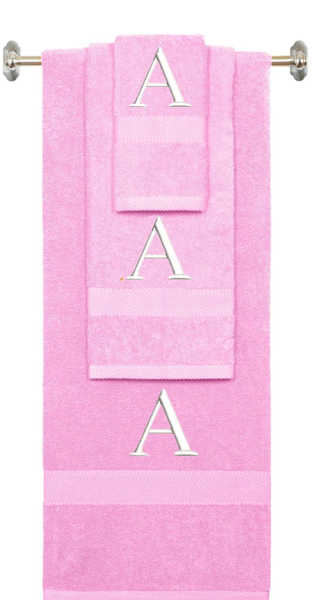 Purple monogrammed towel set with Black thread, Times New Roman font, initial A - 540 GSM cotton 3-piece