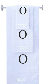 White monogrammed towel set with Black thread, Times New Roman font, initial O - 540 GSM cotton 3-piece