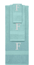 Nautical Teal monogrammed towel set with Silver thread, Times New Roman font, initial F - 540 GSM cotton 3-piece
