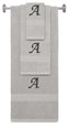 Silver monogrammed towel set with Black thread, Chancery font, initial A - 540 GSM cotton 3-piece