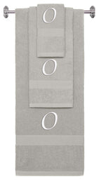 Silver monogrammed towel set with White thread, Chancery font, initial O - 540 GSM cotton 3-piece