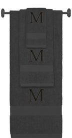 Charcoal monogrammed towel set with Black thread, Times New Roman font, initial M - 540 GSM cotton 3-piece