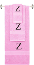 Pink monogrammed towel set with Black thread, Times New Roman font, initial Z - 540 GSM cotton 3-piece