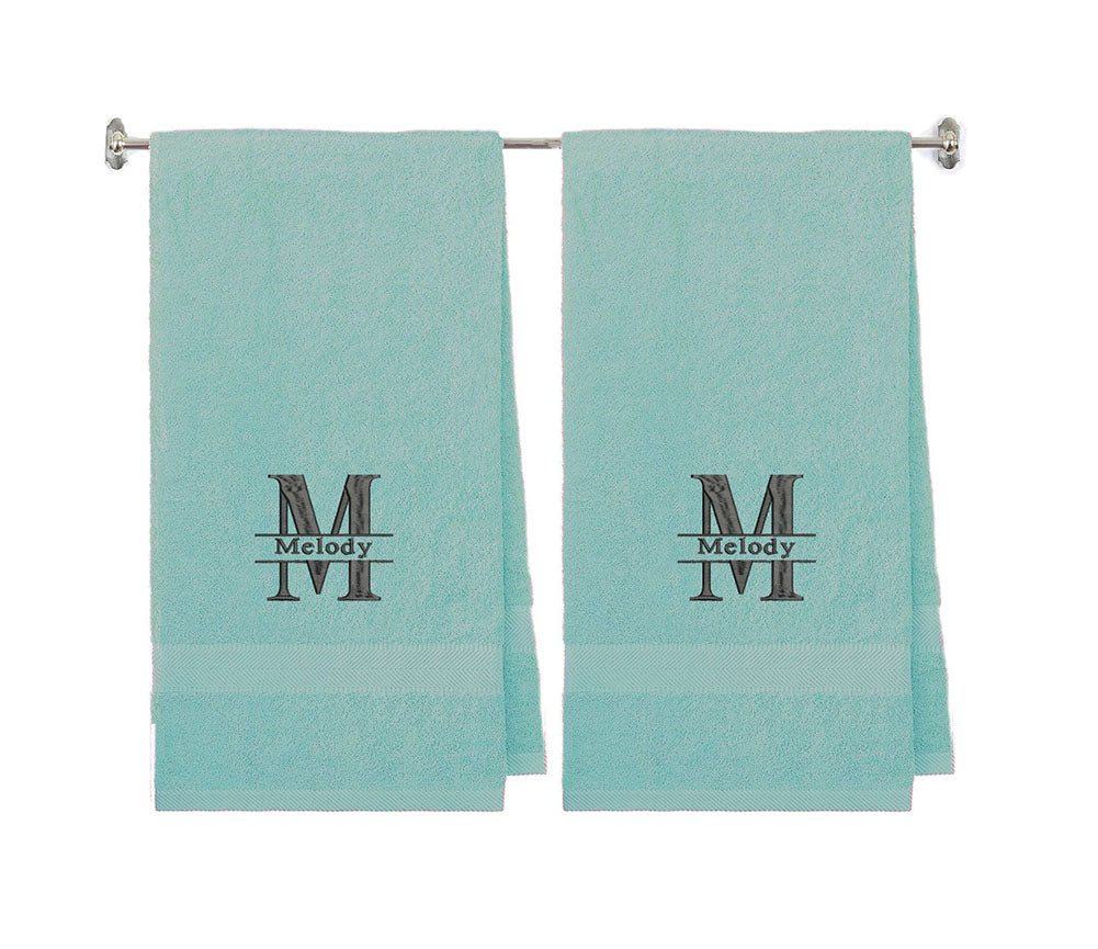 540 GSM Split Initial Personalized Terry Cotton Towel Set of 2 - Pink