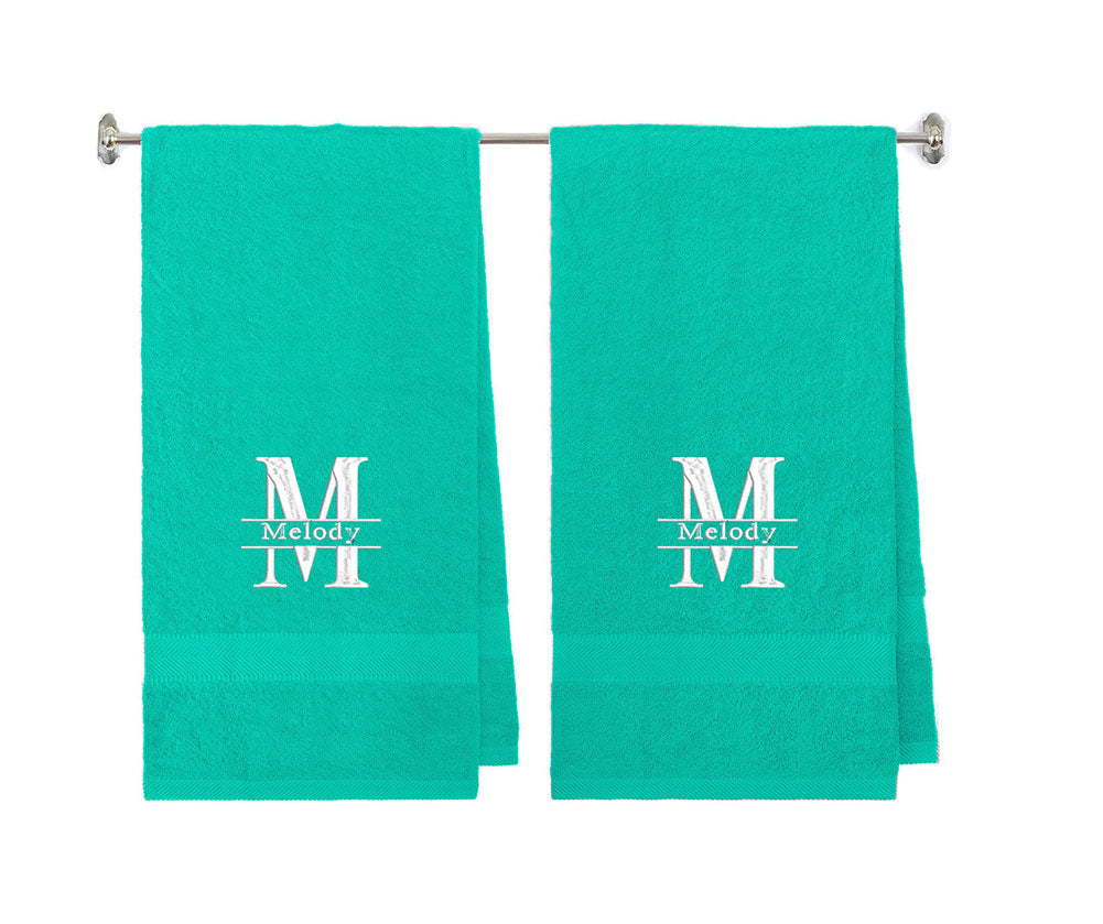 540 GSM Split Initial Personalized Terry Cotton Towel Set of 2 - Coral