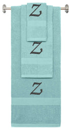 Nautical Teal monogrammed towel set with Black thread, Chancery font, initial Z - 540 GSM cotton 3-piece