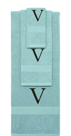 Nautical Teal monogrammed towel set with Black thread, Times New Roman font, initial U - 540 GSM cotton 3-piece