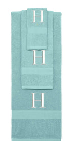 Nautical Teal monogrammed towel set with White thread, Times New Roman font, initial H - 540 GSM cotton 3-piece