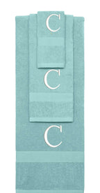 Nautical Teal monogrammed towel set with White thread, Times New Roman font, initial C - 540 GSM cotton 3-piece