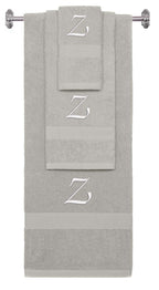 Silver monogrammed towel set with White thread, Chancery font, initial Z - 540 GSM cotton 3-piece