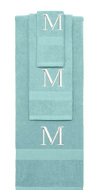 Nautical Teal monogrammed towel set with White thread, Times New Roman font, initial M - 540 GSM cotton 3-piece